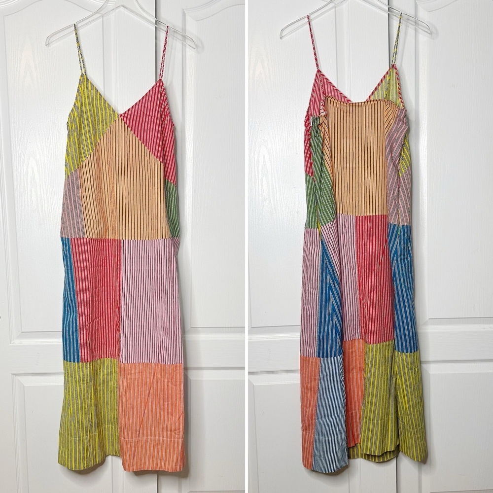 RHODE Nadia Maxi Dress Multi Stripe Patchwork Cotton Size 0 NWT - Picture 5 of 9